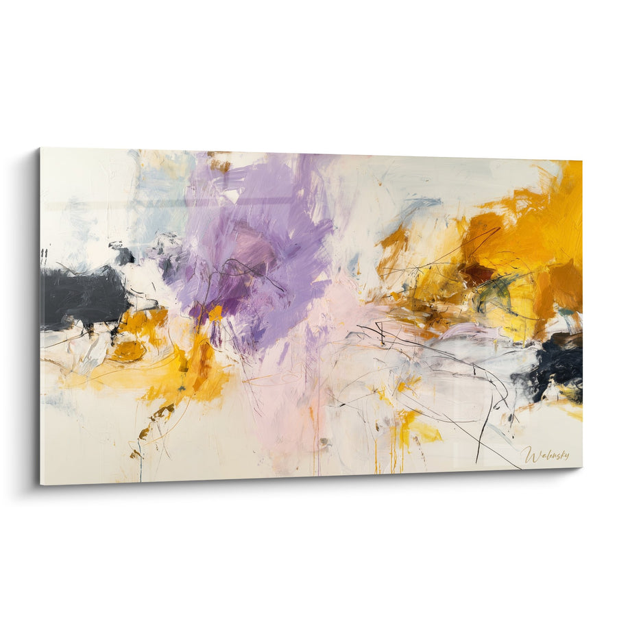 Tableau abstrait violet et ocre aux mouvements expressifs - Harmonie énergétique - Edition Feng shui Sud-Est Bois