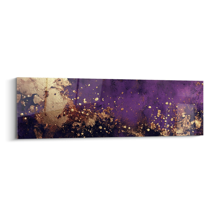Tableau abstrait violet et or avec éclaboussures dorées - Cosmos Mystique - Edition Feng shui Sud-Est Bois