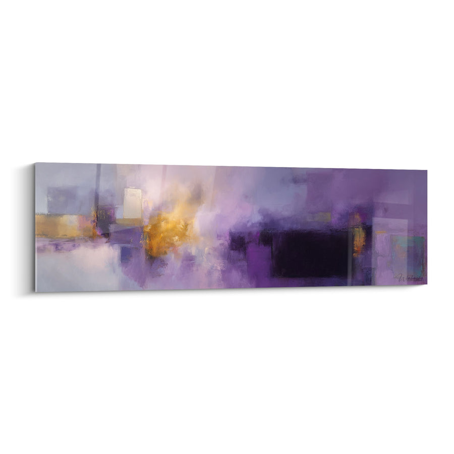 Tableau abstrait violet et or avec formes géométriques - Harmonie Céleste - Edition Feng shui Sud-Est Bois