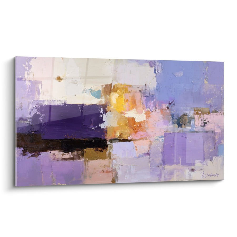 Tableau Abstrait Violet Orange aux Nuances Lumineuses - Harmonie Chromatique - Edition Feng shui Sud-Est Bois