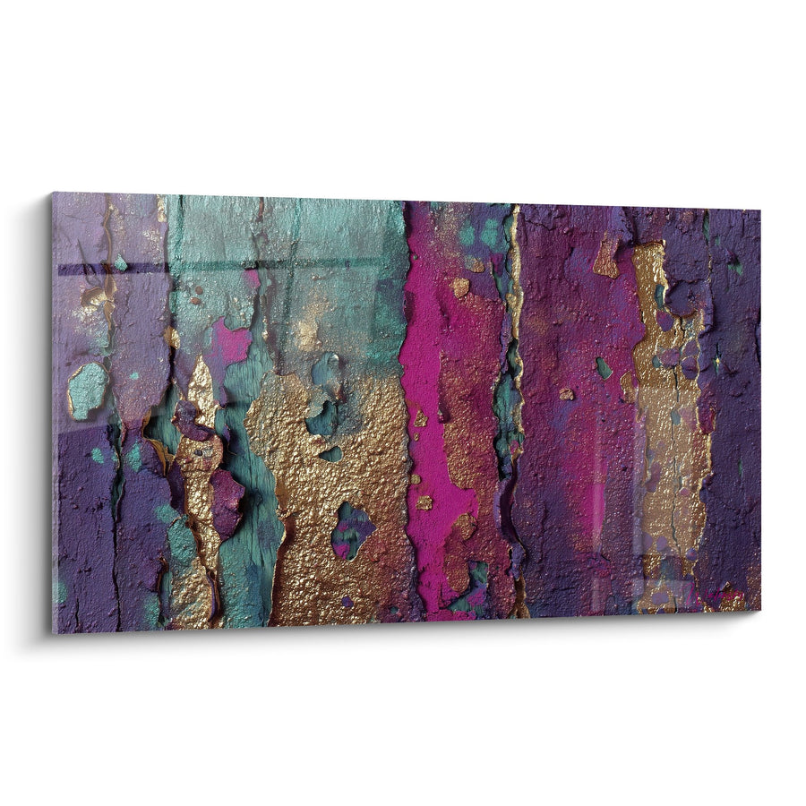 Tableau abstrait texture écaillée violette turquoise dorée - Harmonie Chromatique - Edition Feng shui Sud-Est Bois