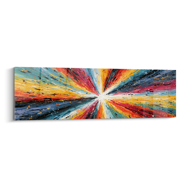 Tableau Explosion vortex orangé et bleu pétrole - Point de bascule - Edition style Peinture abstrait