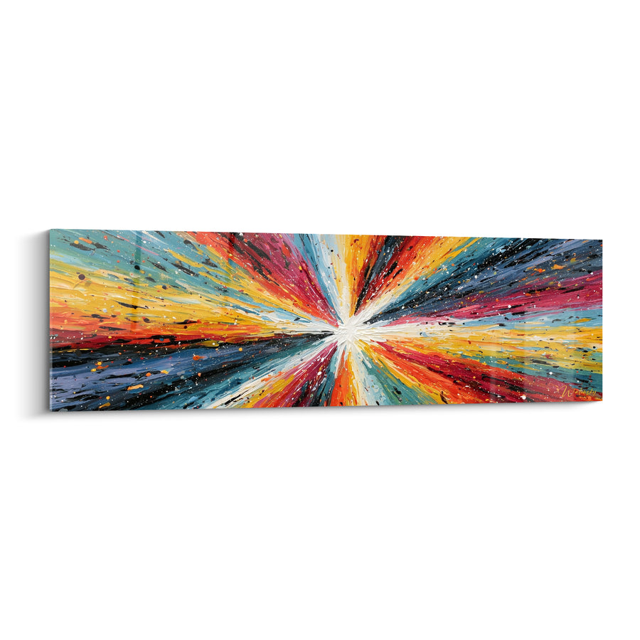 Tableau Explosion vortex orangé et bleu pétrole - Point de bascule - Edition style Peinture abstrait