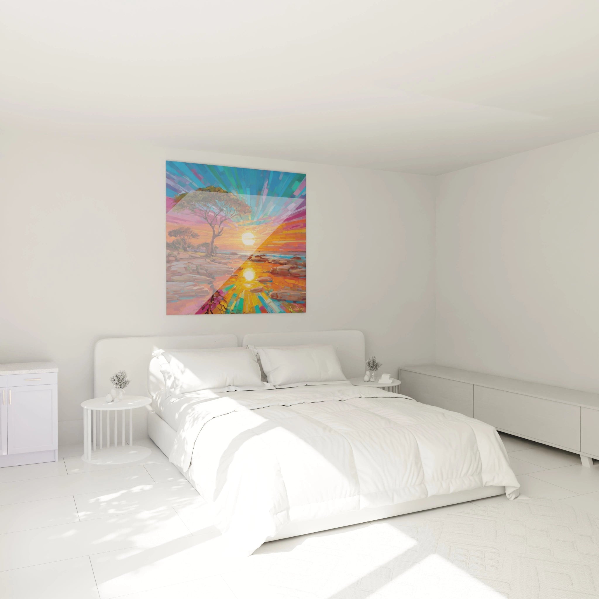Tableau paysage africain contemporain de Walensky, décor mural coloré pour chambre moderne
