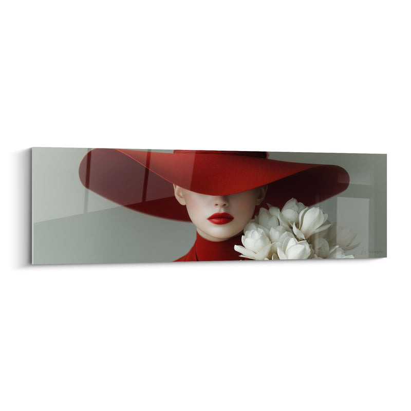 Tableau Chapeau rouge et bouquet de magnolias - Élégance dissimulée - Edition Accessoires de mode