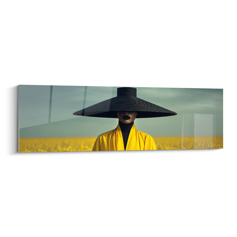 Tableau Silhouette au chapeau noir et manteau jaune - Silhouette anonyme - Edition Accessoires de mode