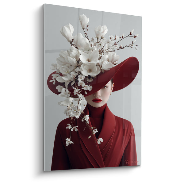 Elegant Bordeaux Hat with White Flowers - Hidden Grace - Fashion Accessories Edition
