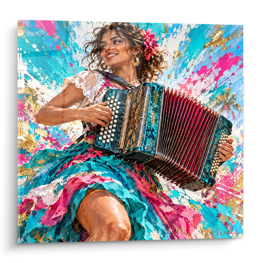 Tableau Danseuse souriante en robe turquoise et rose - Tourbillon de fête - Edition Accordéon