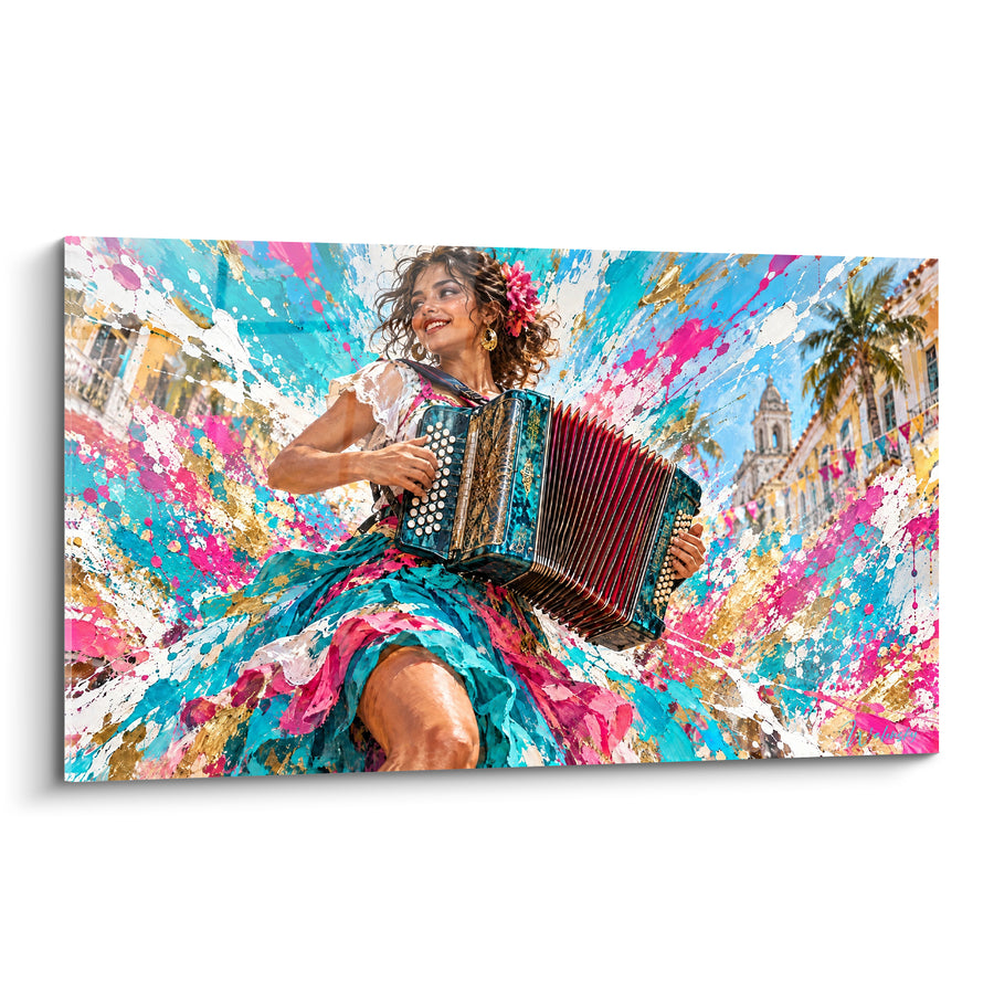 Tableau Musicienne en robe turquoise et rose - Danse sous le soleil - Edition Accordéon