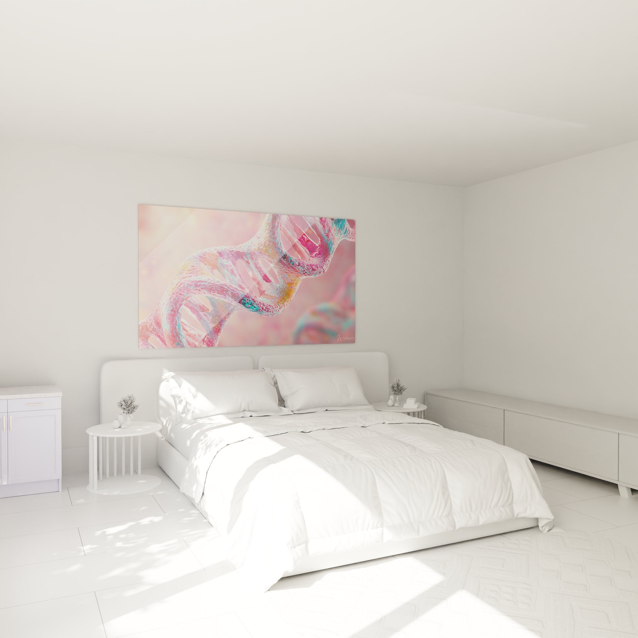 Tableau ADN coloré dans chambre moderne décoration murale hélice génétique rose