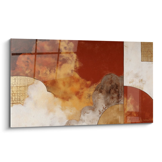 Tableau Composition Géométrique aux Tonalités Ocre et Rouille - Harmonie Terrestre - Edition Africain Abstrait