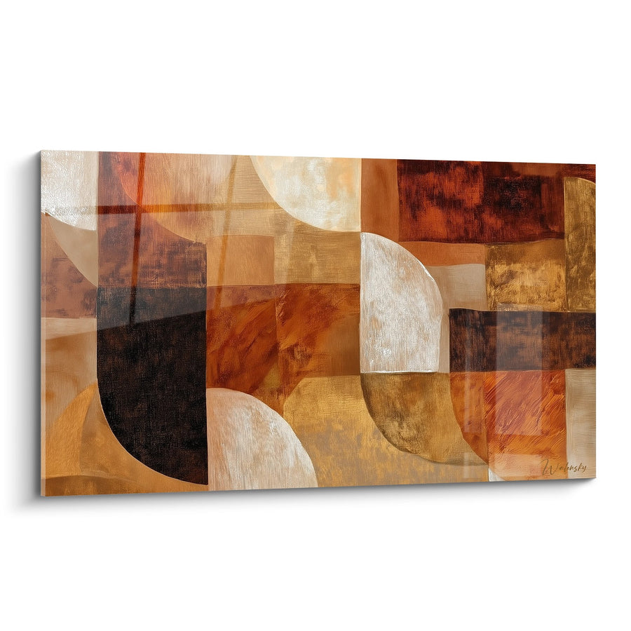 Tableau Formes Géométriques Ocre et Terre Brûlée - Mosaïque Chaleureuse - Edition Africain Abstrait