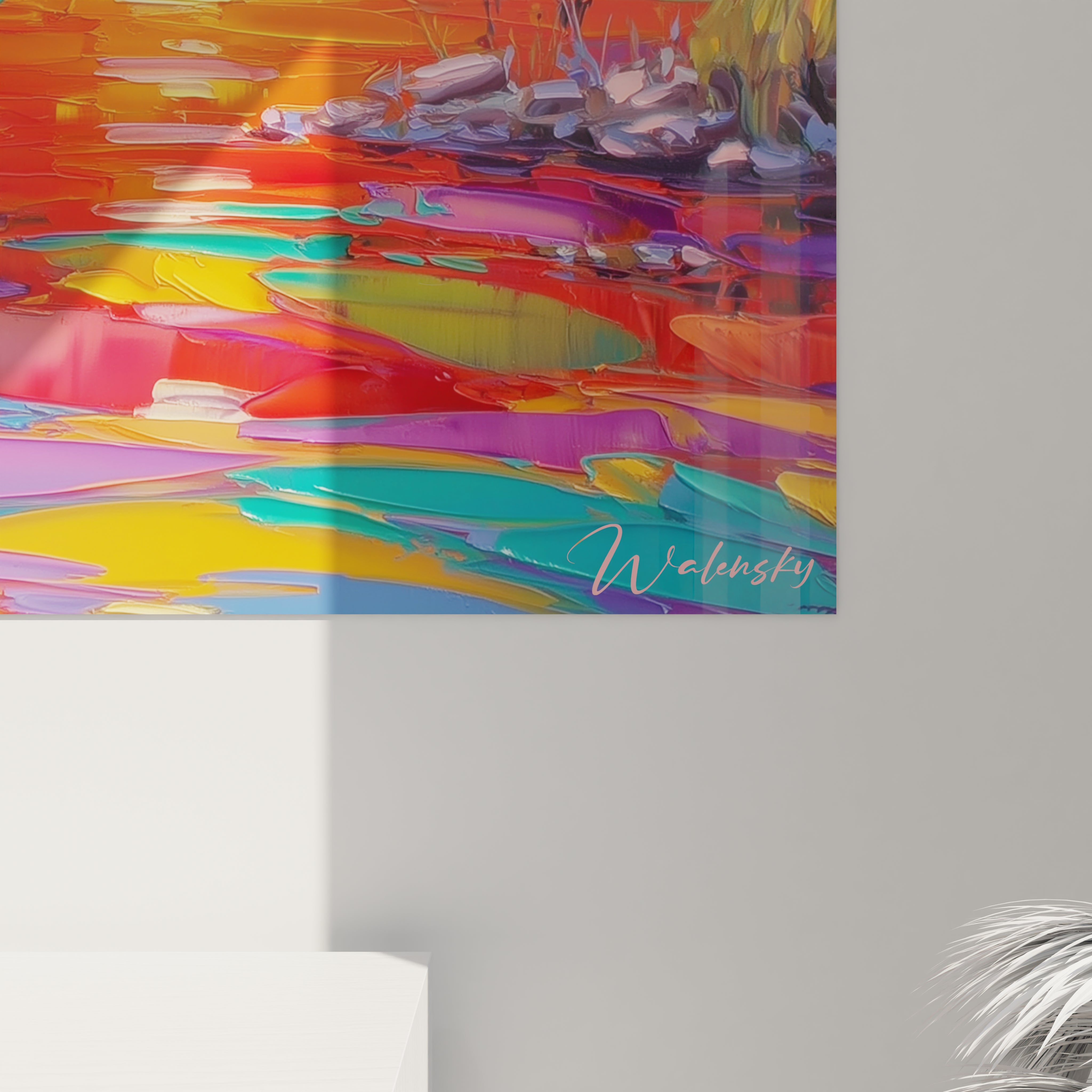 Tableau africain paysage coloré de Walensky avec des couleurs vives et des reflets artistiques