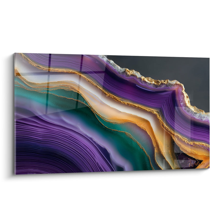 Tableau Agate Violette et Dorée Mouvements Fluides - Harmonie Minérale - Edition Feng shui Sud-Est Bois