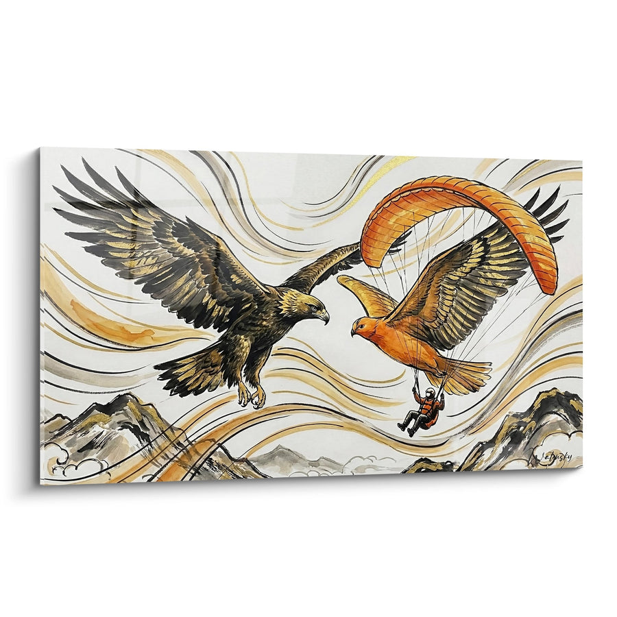 Tableau Aigle et Parapentiste aux Couleurs Dorées - Liberté Aérienne - Edition Parapente