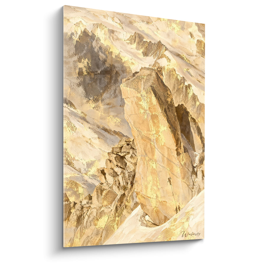 Quadro Picco roccioso oro e beige - Sfida delle vette - Edizione Aiguille du Midi Alvernia-Rodano-Alpi Francia
