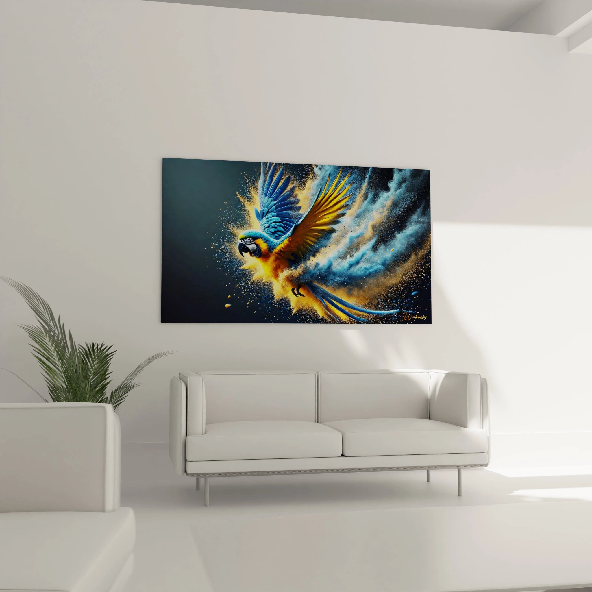 Sublimez votre salon avec ce tableau perroquet audacieux. Ses couleurs vives et son effet de mouvement en feront le point central de la pièce, apportant modernité et élégance à votre intérieur.