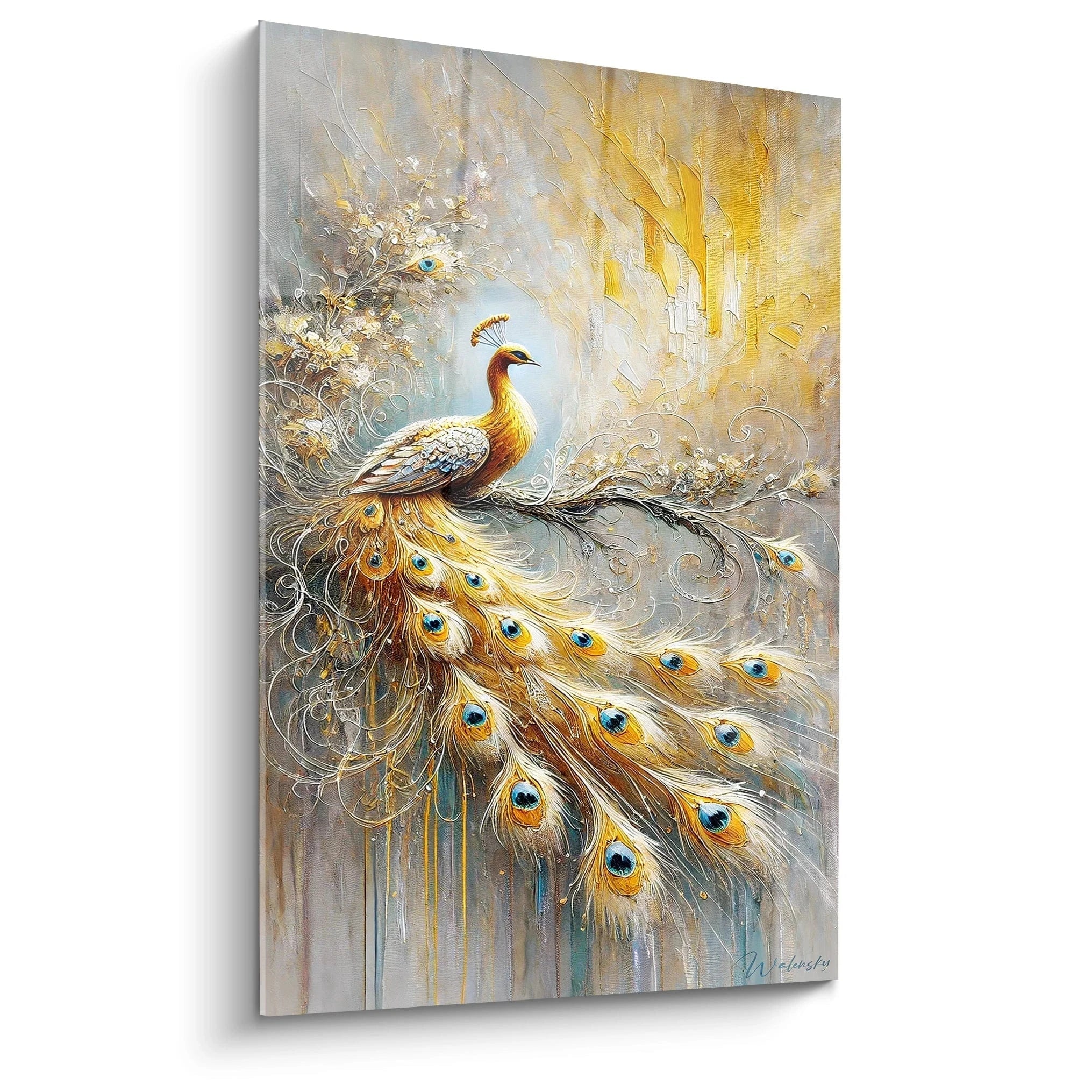 Ce tableau paon aux plumes dorées et scintillantes apporte une touche de majesté et de luxe, idéal pour sublimer tout espace avec son style élégant et ses détails en relief subtils.