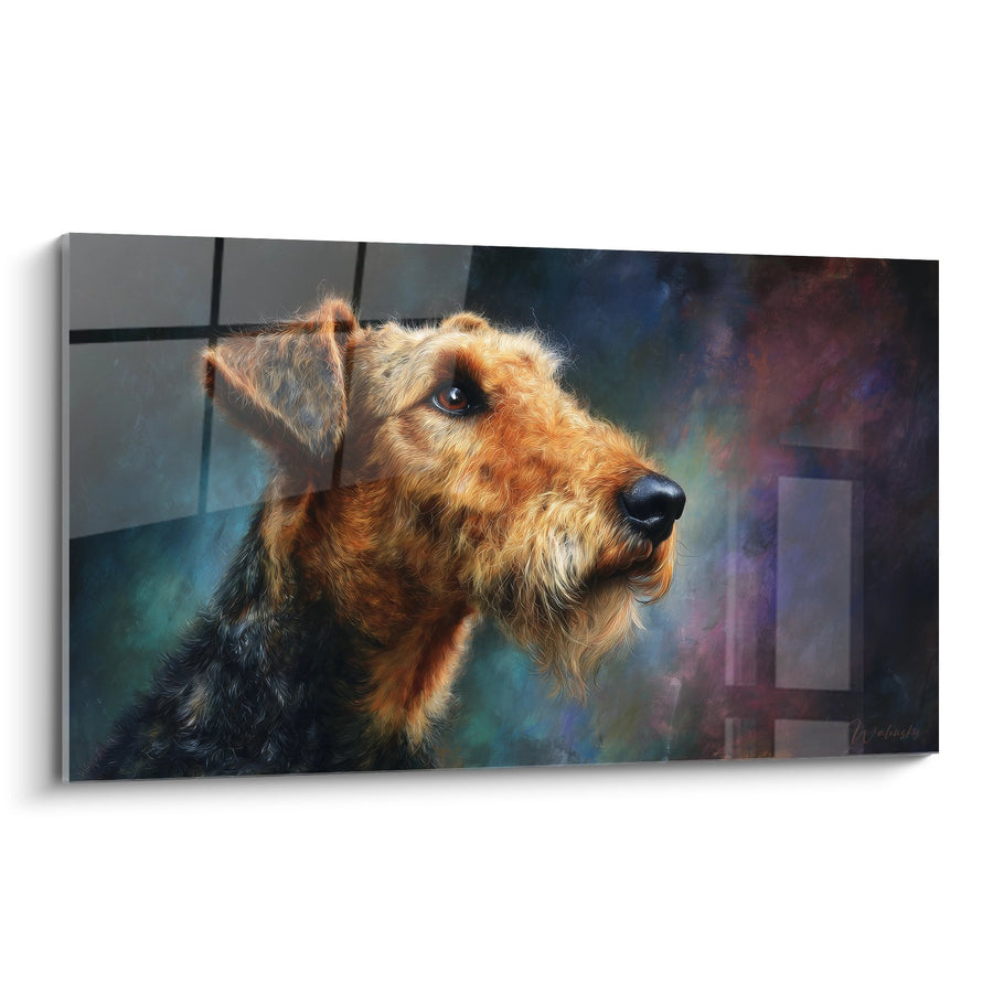 Tableau Portrait de Terrier aux Tons Cuivrés - Regard Contemplatif - Edition Airedale Terrier