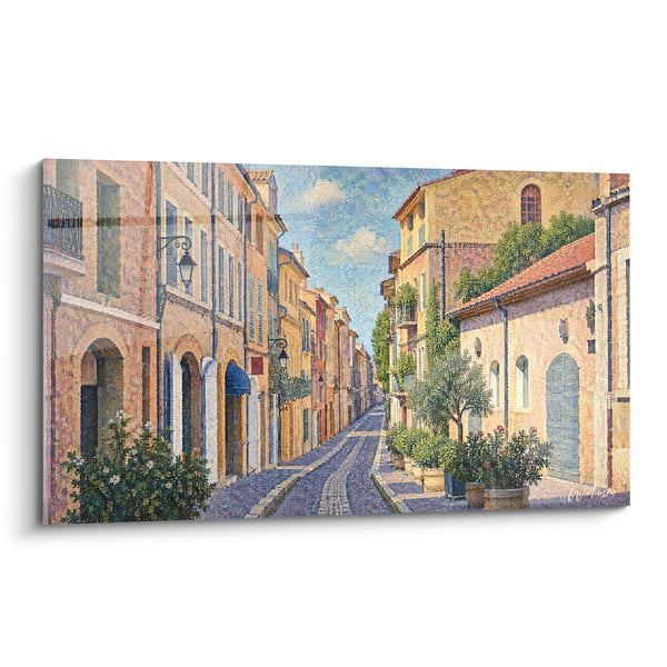 Painting Ochre and Provence Blue Cobblestone Street - Morning Stroll - Aix-en-Provence Edition Provence-Alpes-Côte d'Azur France