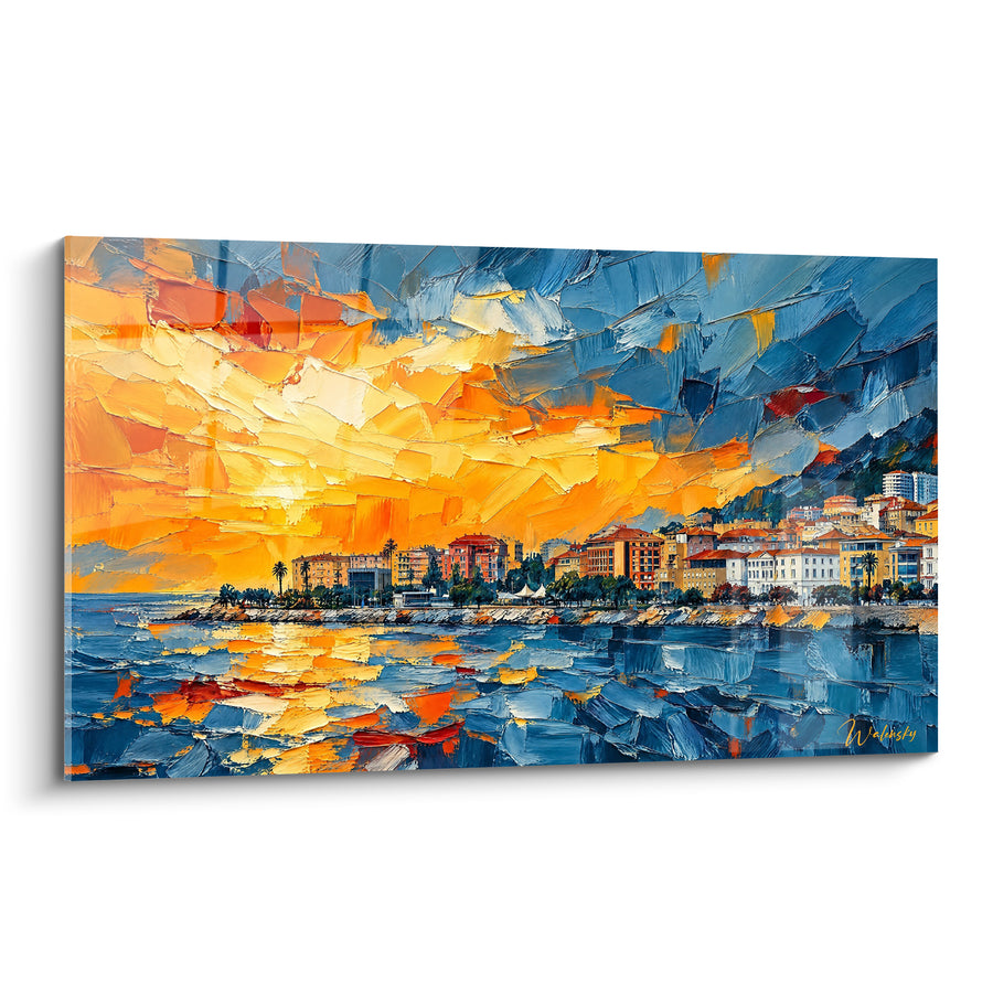 Quadro Lungomare dorato e blu al tramonto - Bagliore del golfo - Edizione Ajaccio Corsica Francia