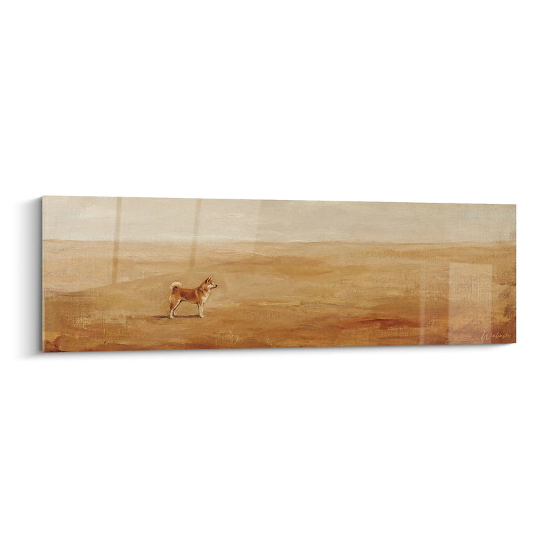 Akita Inu Solitary in Desert Landscape Painting - Golden Solitude - Akita Inu Edition