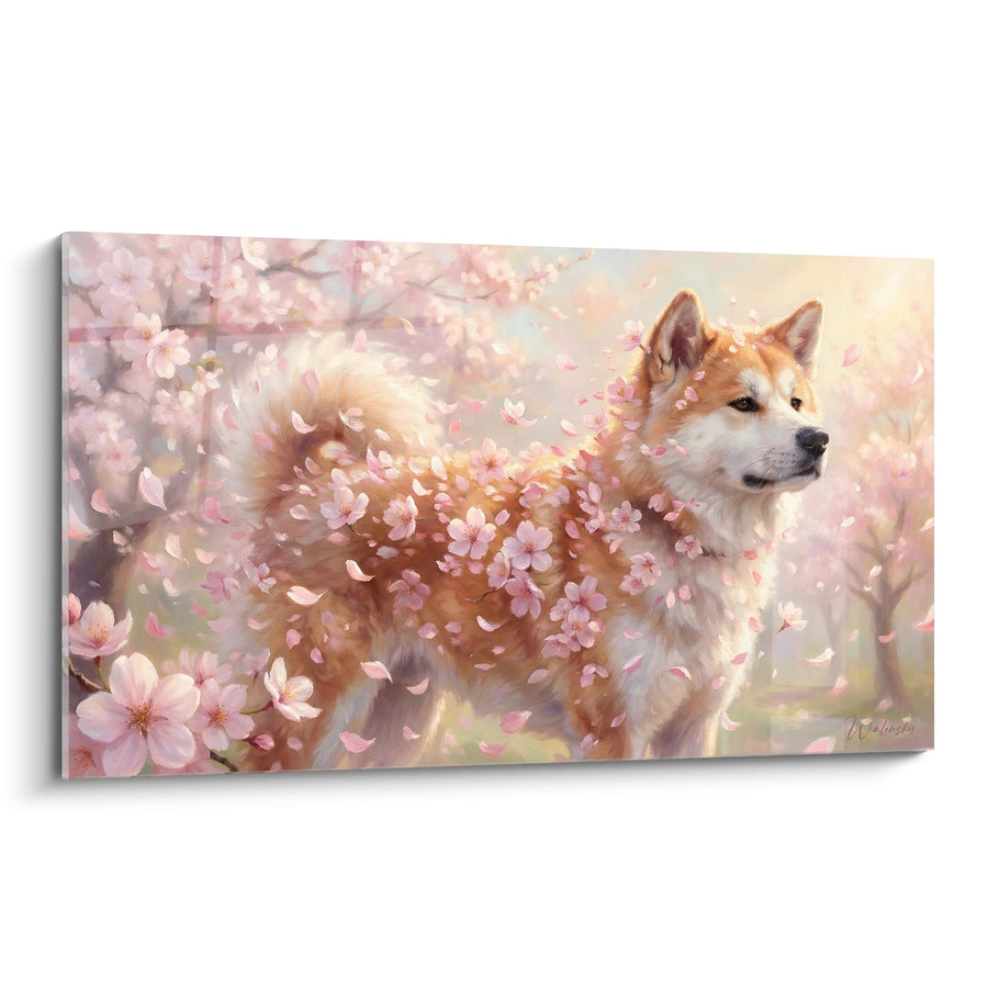 Tableau Akita Inu Parmi les Fleurs de Cerisier - Poésie Printanière - Edition Akita Inu