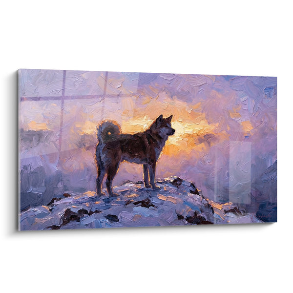 Cuadro Akita Inu sobre Roca al Atardecer - Soledad Majestuosa - Edición Akita Inu