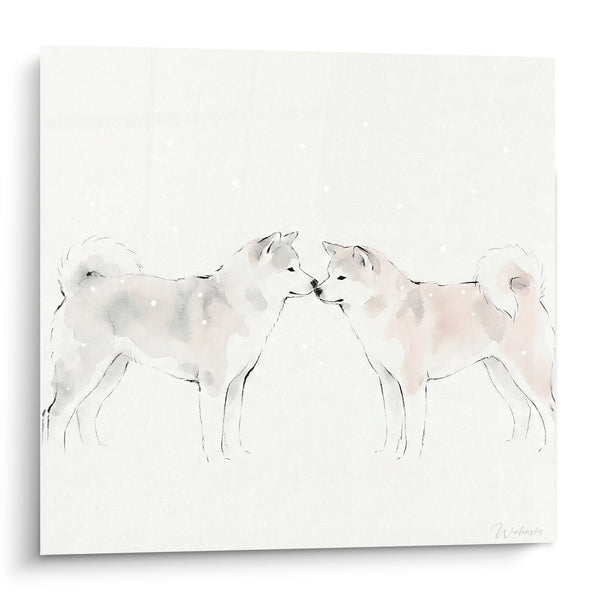 Tableau Deux Akita Inu roses et gris museaux joints - Tendre retrouvailles - Edition Akita Inu