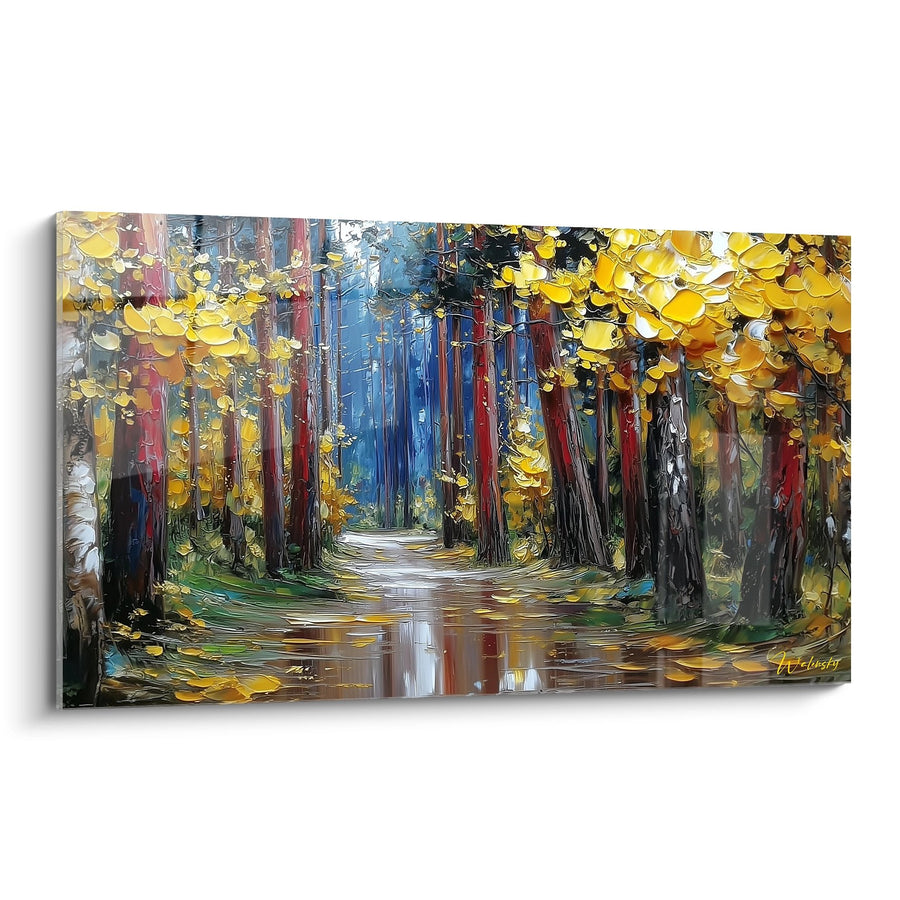 Tableau Allée forestière automnale - Chemin dorée - édition Forêt