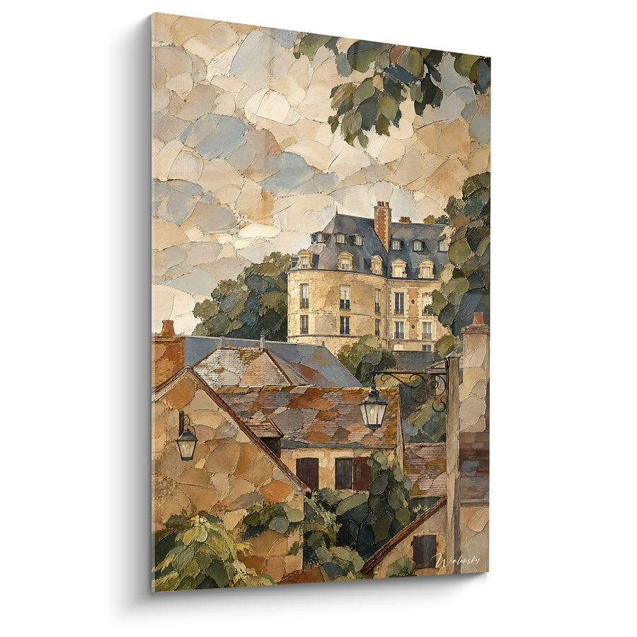 Painting Beige Castle with Slate Roofs - Village Silence - Allier France Edition