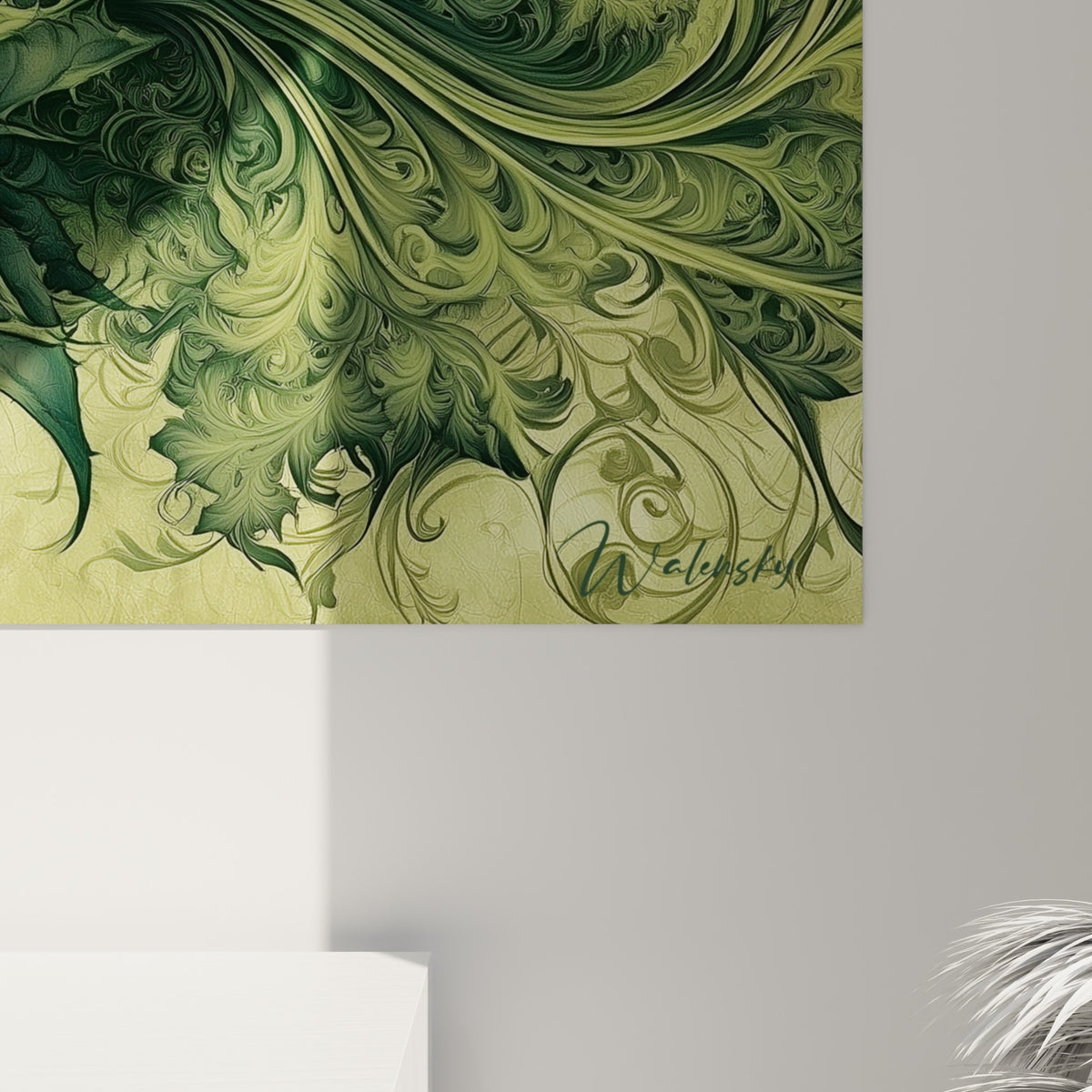 Détail des pointes d'Aloe vera vert olive et anthracite, textures gravées et volutes enchevêtrées visibles de près