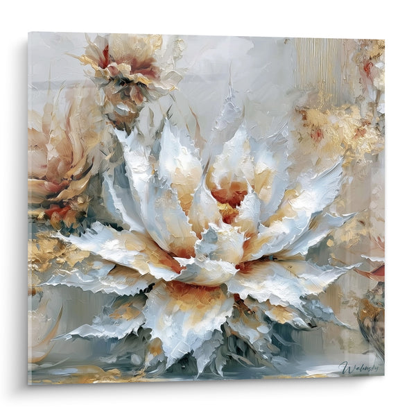 Tableau Aloe vera blanc aux reflets dorés - Éclosion dorée - Edition Aloe vera