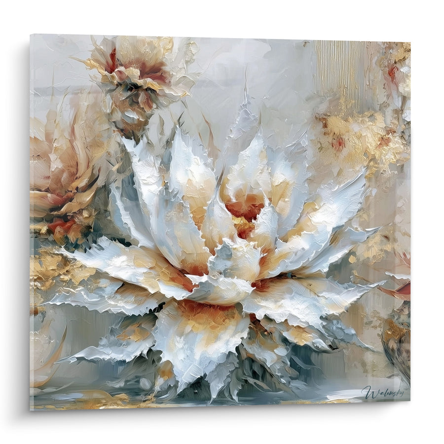 Tableau Aloe vera blanc aux reflets dorés - Éclosion dorée - Edition Aloe vera