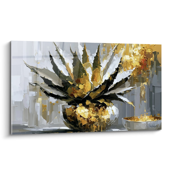 Tableau Aloès doré aux feuilles anthracite - Éclat végétal précieux - Edition Aloe vera