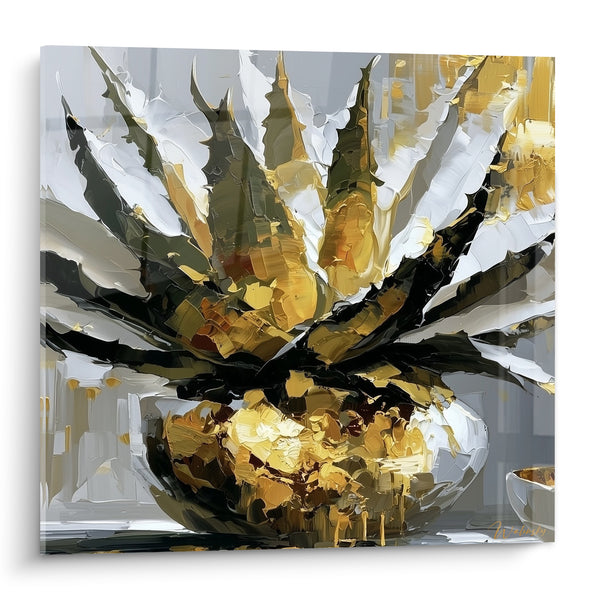 Tableau Aloe vera doré aux feuilles argentées - Éruption dorée - Edition Aloe vera