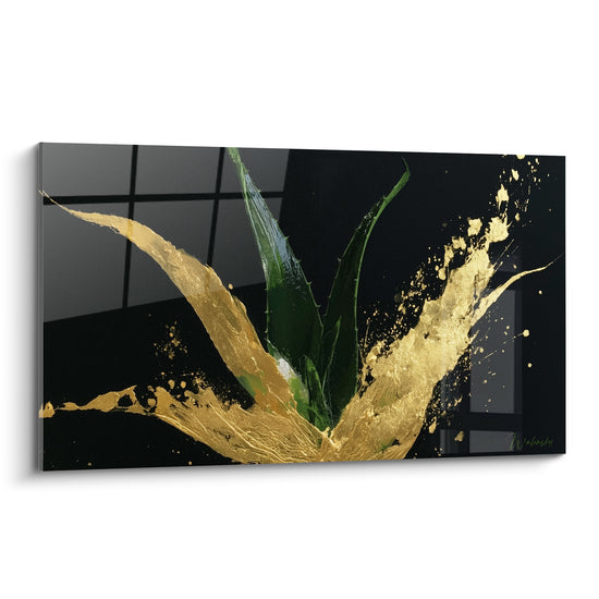 Aloe vera doré aux feuilles vert profond jaillissant sur fond noir intense et texturé