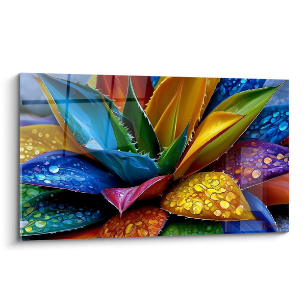 Tableau Aloe vera aux feuilles bleues et dorées - Rosée éclatante - Edition Aloe vera