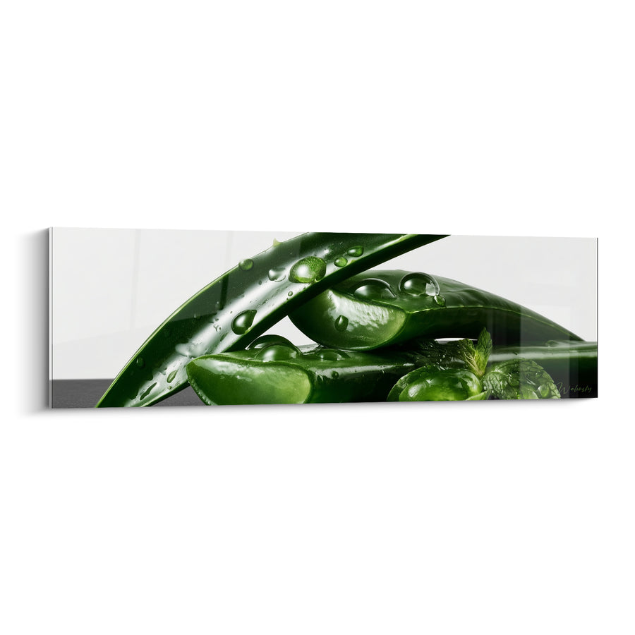 Tableau Feuilles vert sombre et blanc croisées ruisselantes - Gouttes en cascade - Edition Aloe vera