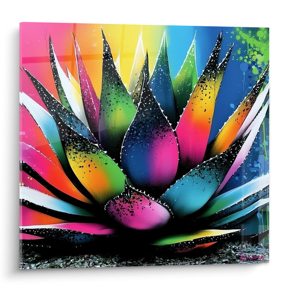 Tableau Aloe vera aux feuilles roses et bleues - Éruption tropicale - Edition Aloe vera