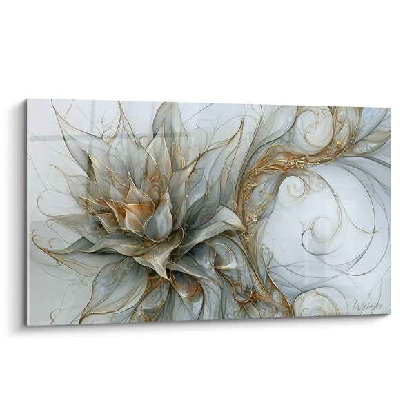 Tableau Aloès stylisé aux reflets gris et dorés - Élégance végétale - Edition Aloe vera