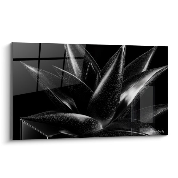 Gemälde Aloe Vera schwarz und silber mit spitzen Blättern - Nachtglanz - Aloe Vera Edition