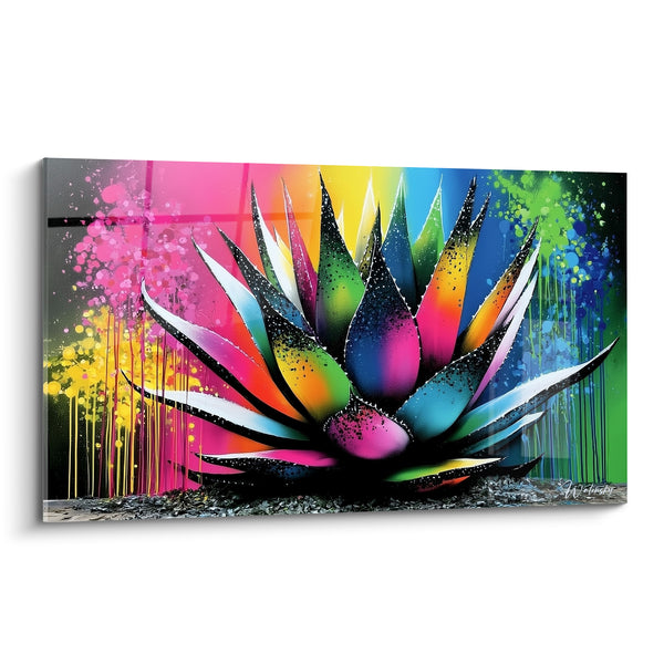 Quadri Aloe vera rosa e verde con colature multicolori - Splendore arcobaleno - Edizione Aloe vera
