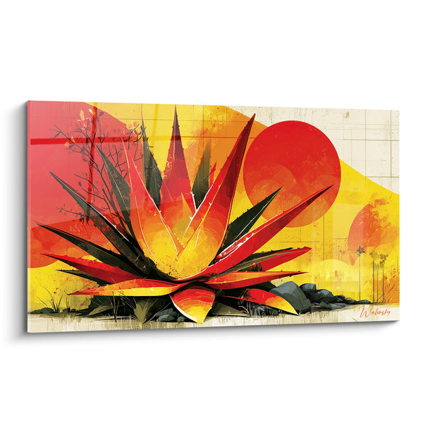 Tableau Aloe vera aux feuilles rouges et jaunes - Embrasement du désert - Edition Aloe vera