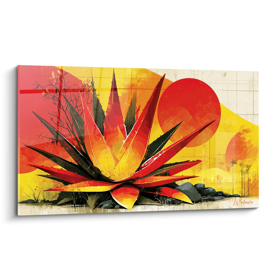 Tableau Aloe vera aux feuilles rouges et jaunes - Embrasement du désert - Edition Aloe vera