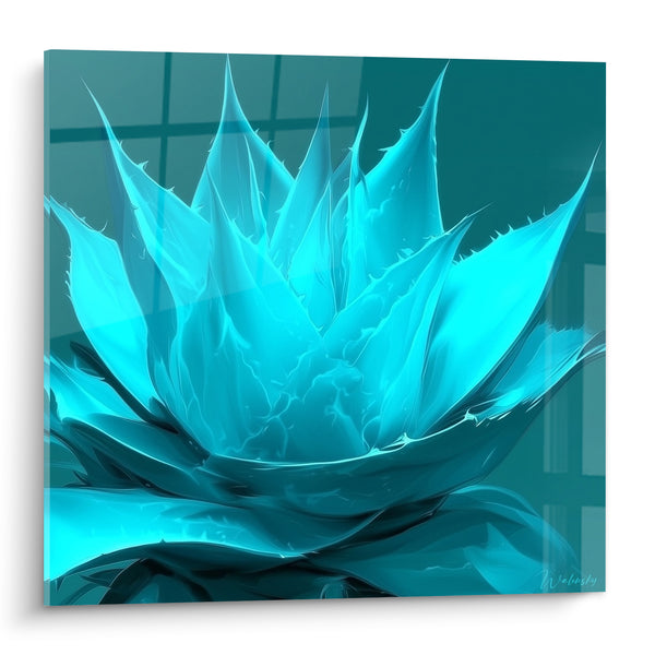 Tableau Aloe vera turquoise et bleu profond - Éclat glacial - Edition Aloe vera
