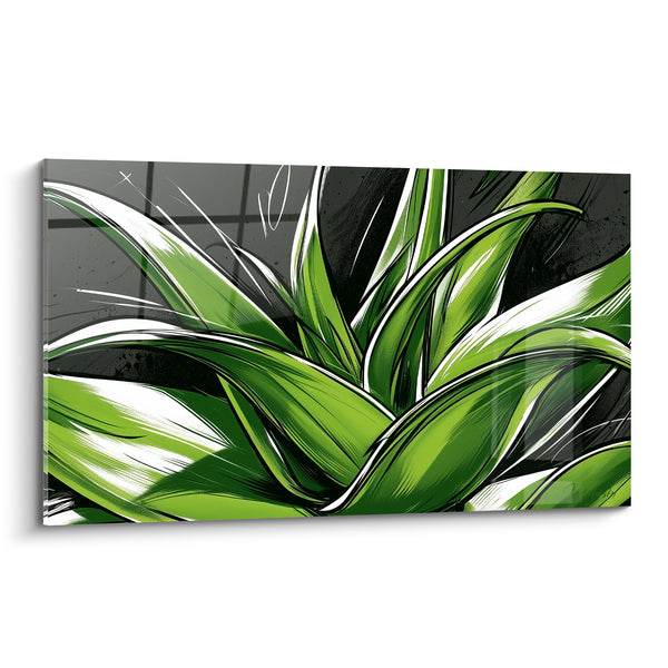 Tableau Aloe vera vert et anthracite en éventail - Jaillissement végétal - Edition Aloe vera