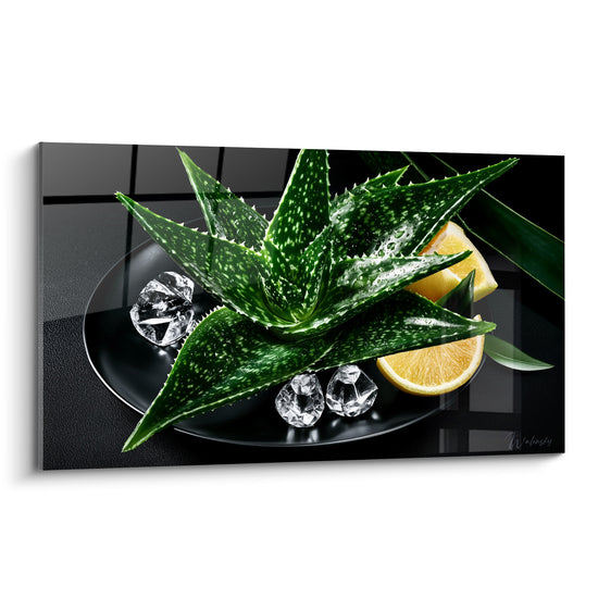 Tableau Aloe vera vert et noir sur assiette - Rituel de fraîcheur - Edition Aloe vera