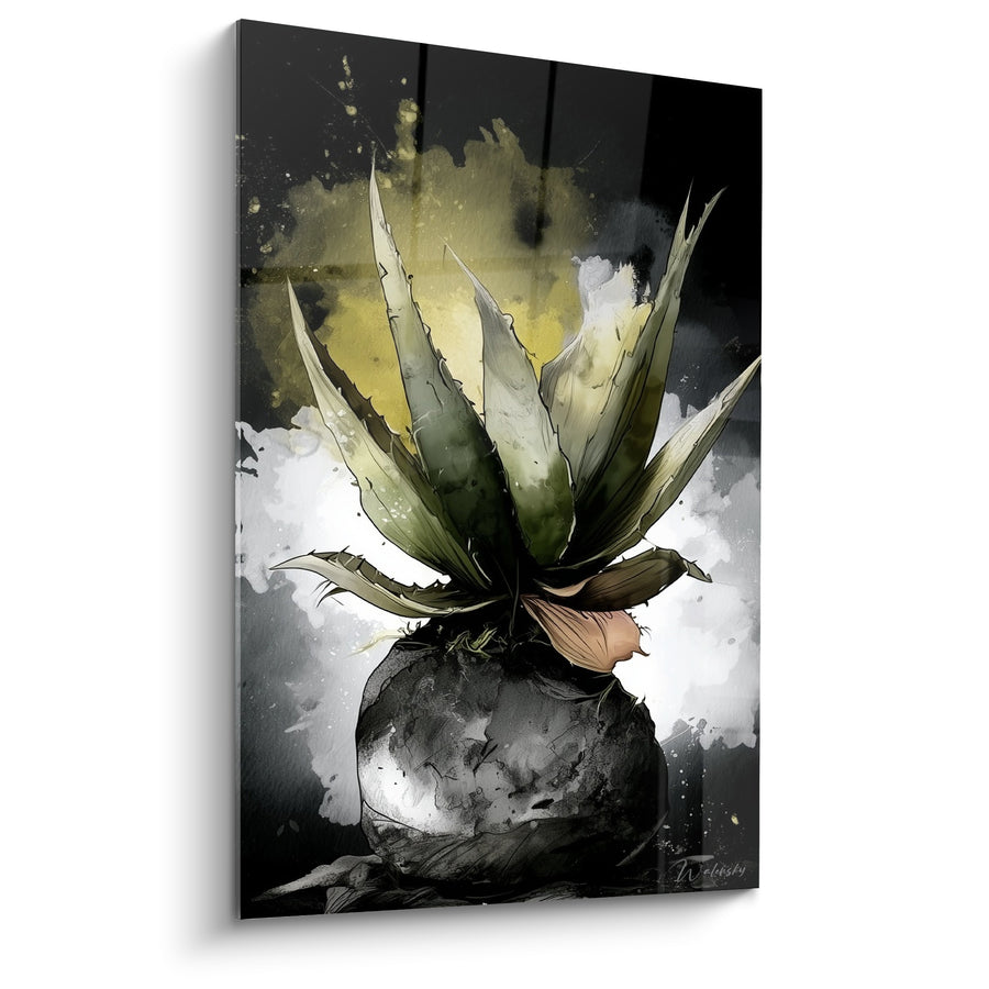 Tableau Aloe vera vert olive et doré éclatant - Éclosion nocturne - Edition Aloe vera