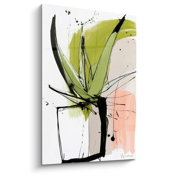 Tableau Aloe vera esquissée en vert et rose poudré - Élan spontané - Edition Aloe vera